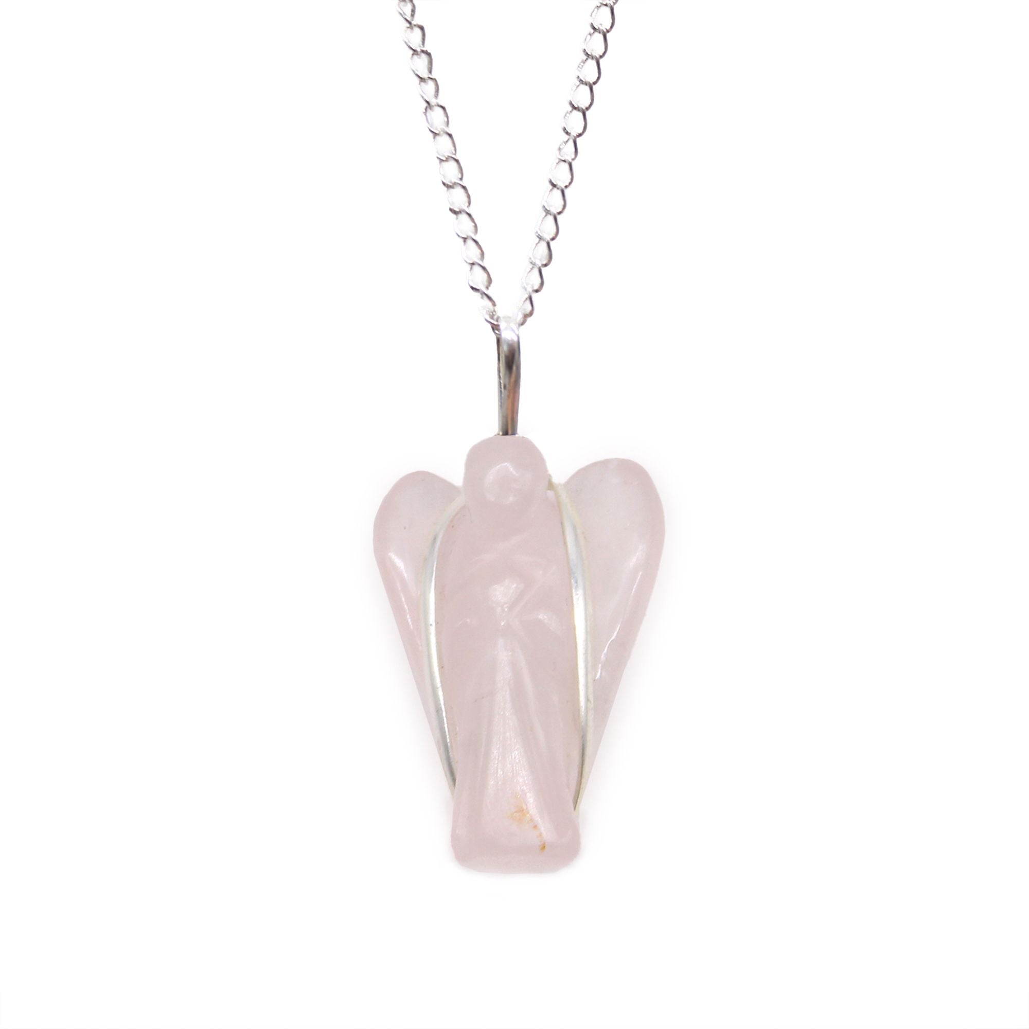 Gemstone Guardian Angel Pendant with Rose Quartz and Chain