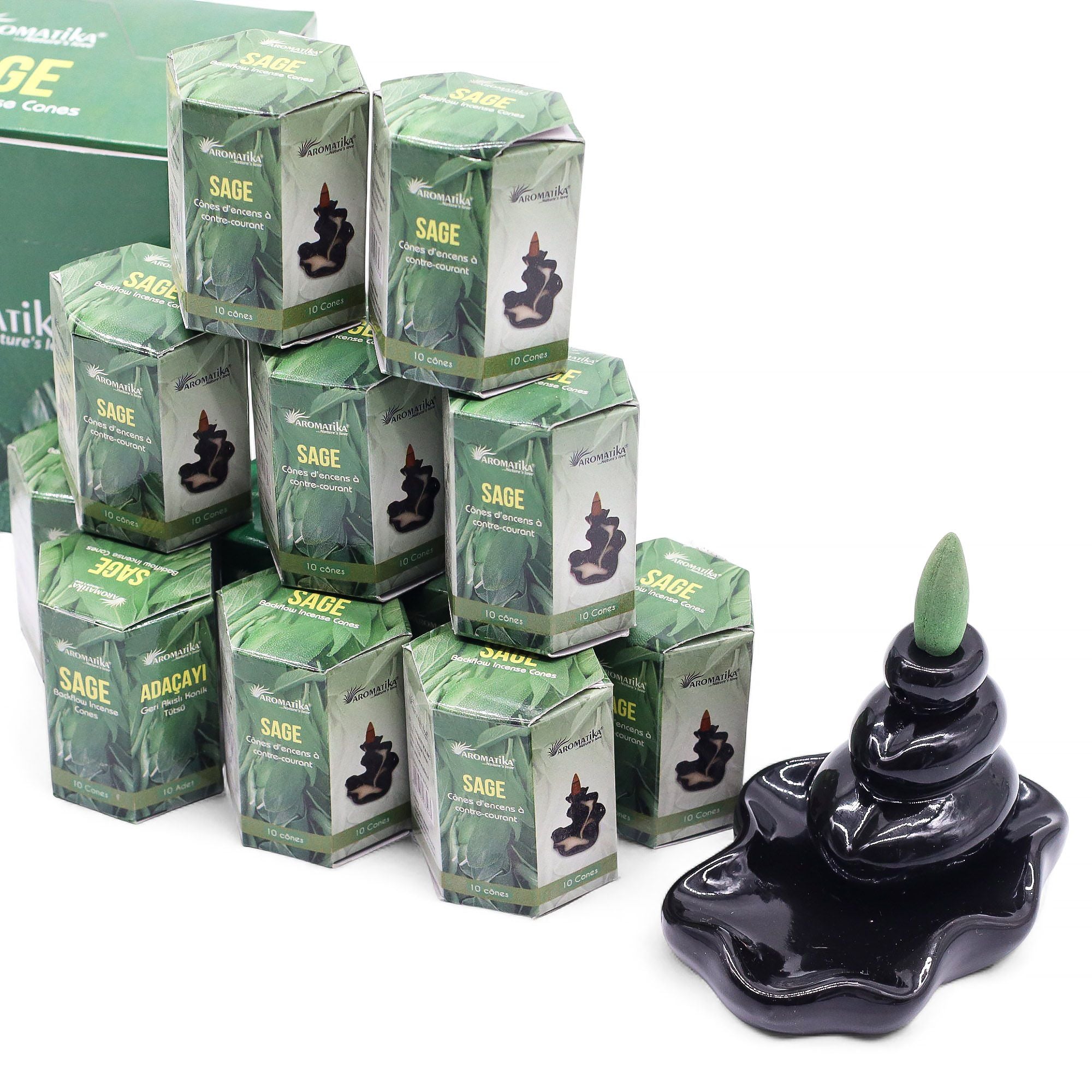 Pack of 10 Sage Masala Backflow Incense Cones for Relaxation