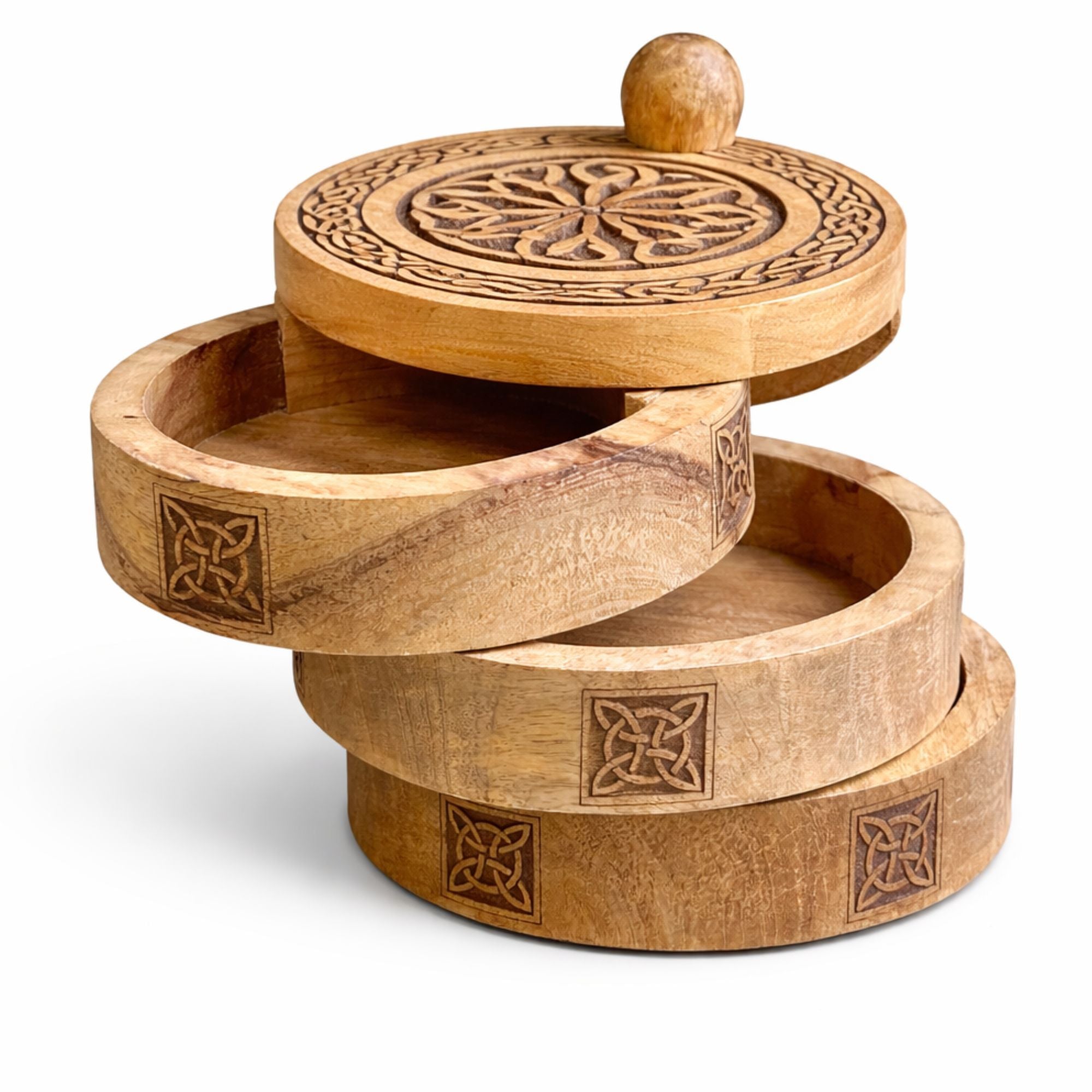 Celtic Carved 3 Tier Revolving Box