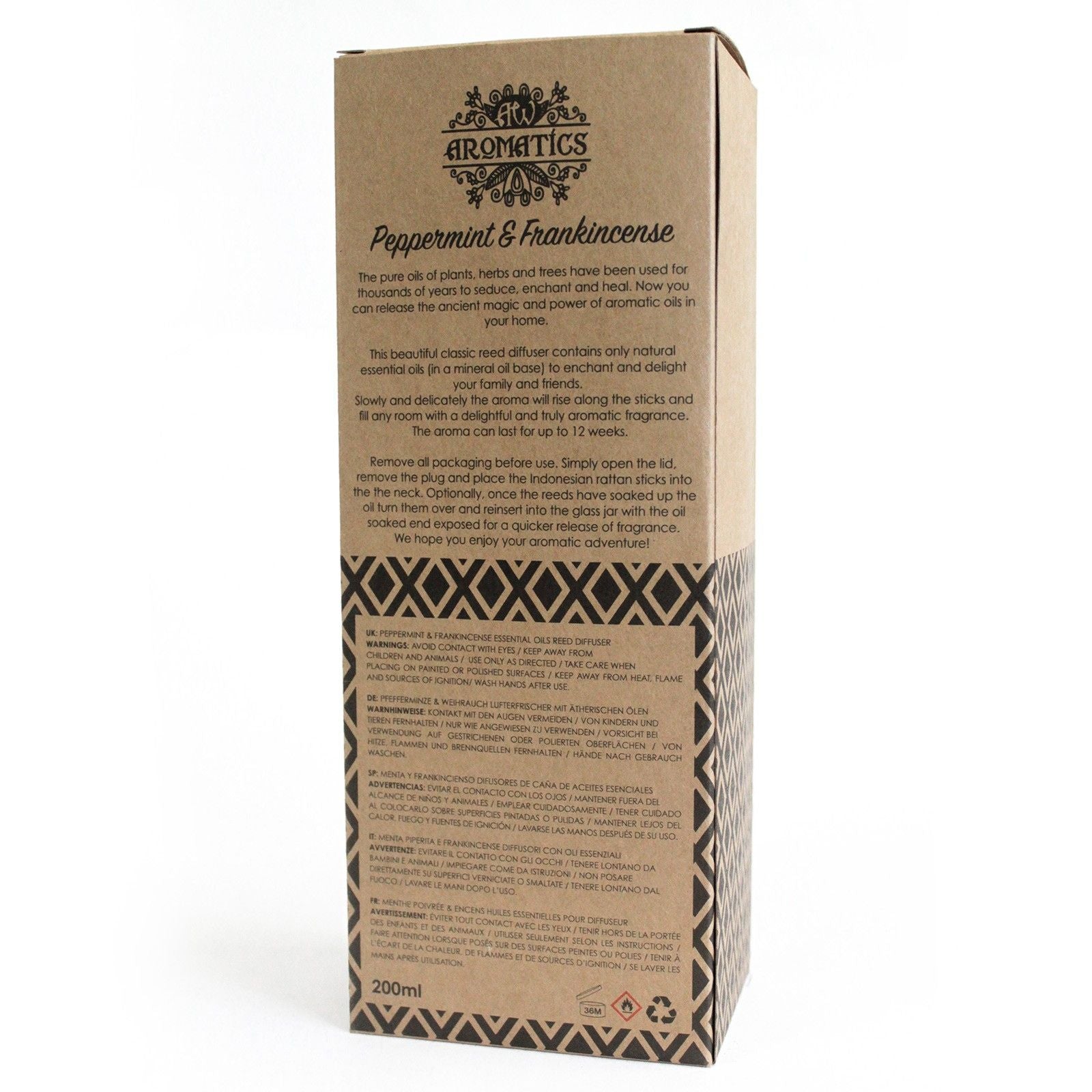 200ml Peppermint and Frankincense Essential Oil Reed Diffuser Set
