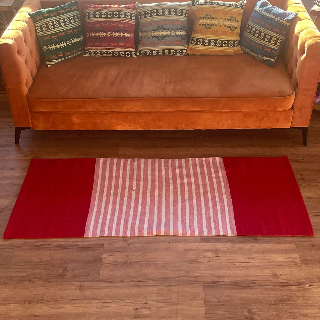 Vibrant Indian Cotton Rug 70x170cm in Red and Pink Design