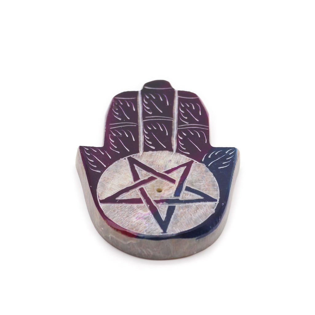 Soapstone Hamsa Incense Holder with Pentagon Design for Decor