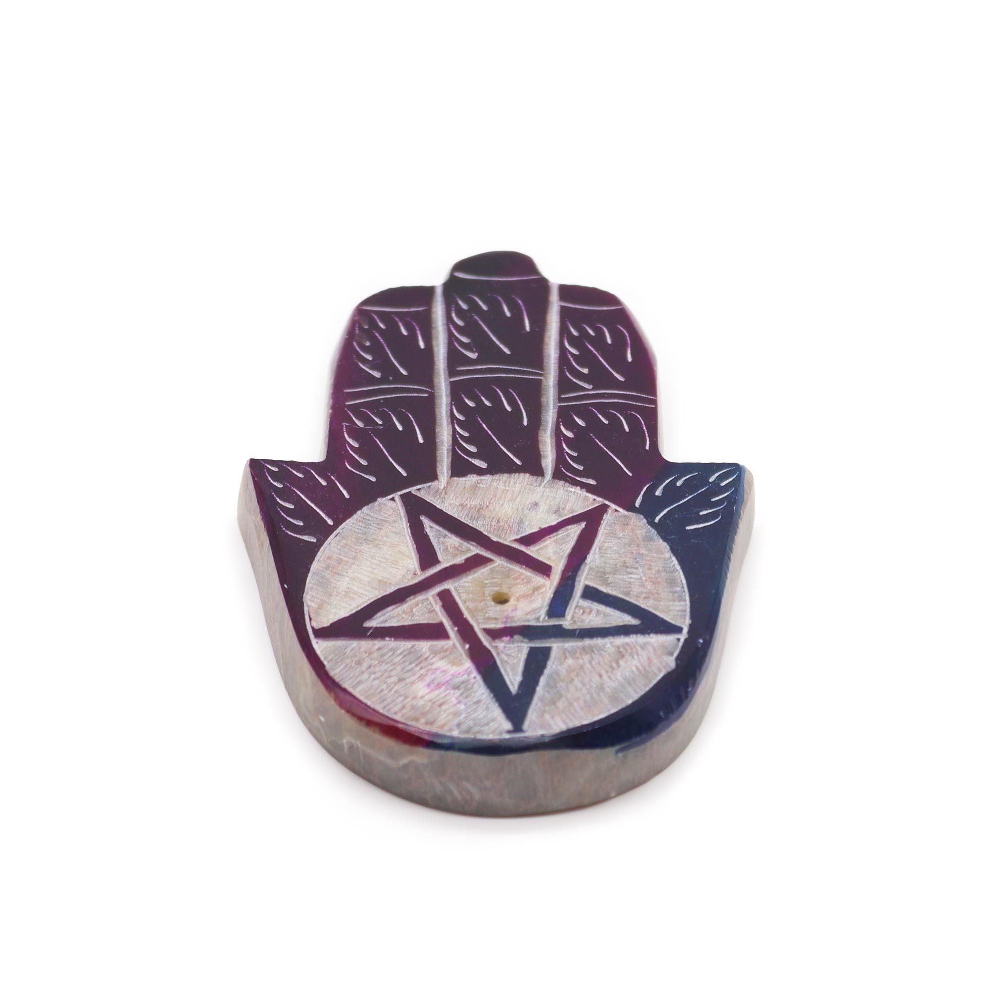 Soapstone Hamsa Incense Holder with Pentagon Design for Decor