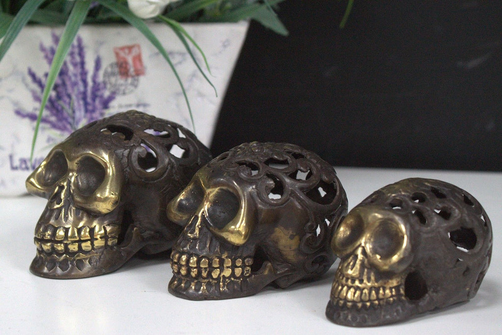 Vintage Brass Skull Small Decorative Fengshui Home Accent Piece