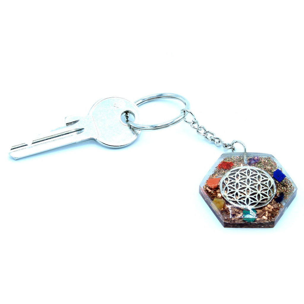 Orgonite Power Keyring with Octagon Flower of Life Design