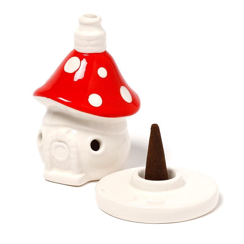 Fairy Toadstool House Ceramic Incense Cone Burner for Decor