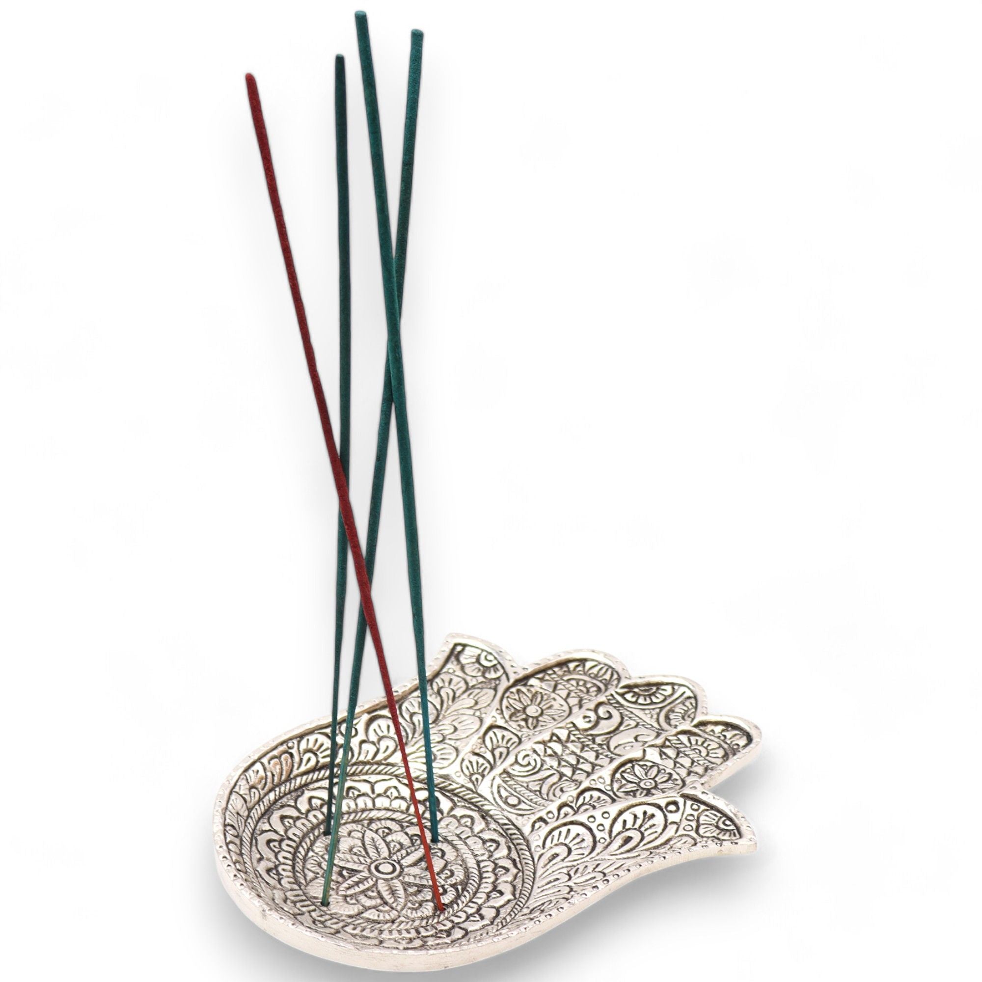 Polished Aluminium Large Hamsa Incense Holder for Home Decor