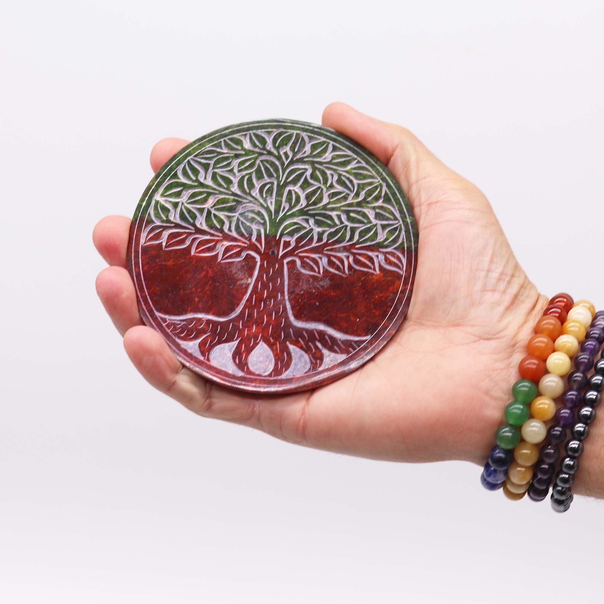 Soapstone Disc Incense Holder Tree of Life for Home Decor Style