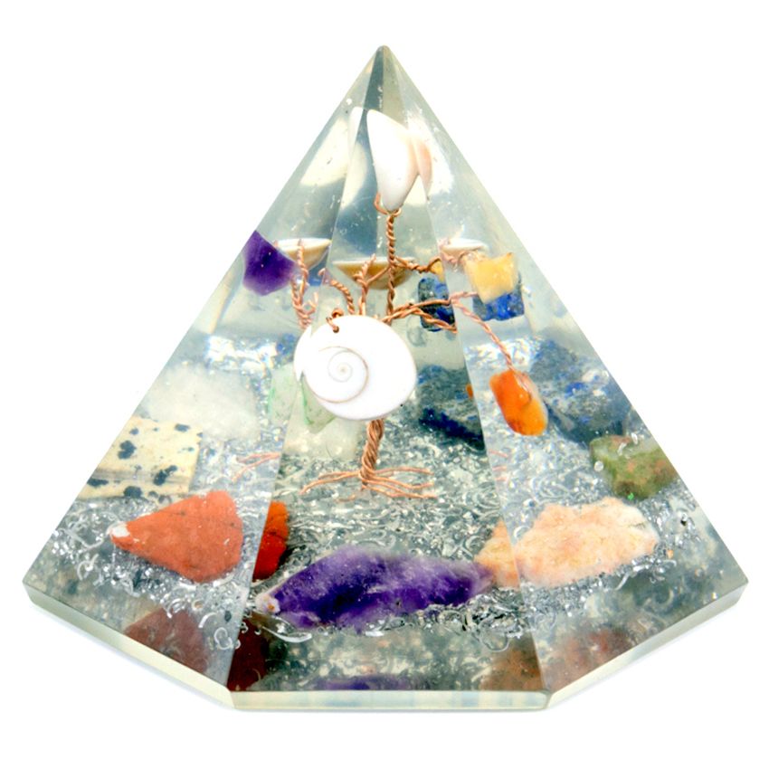 Orgonite 7 Sided Pyramid with Gemstone Wisdom Tree for Decor