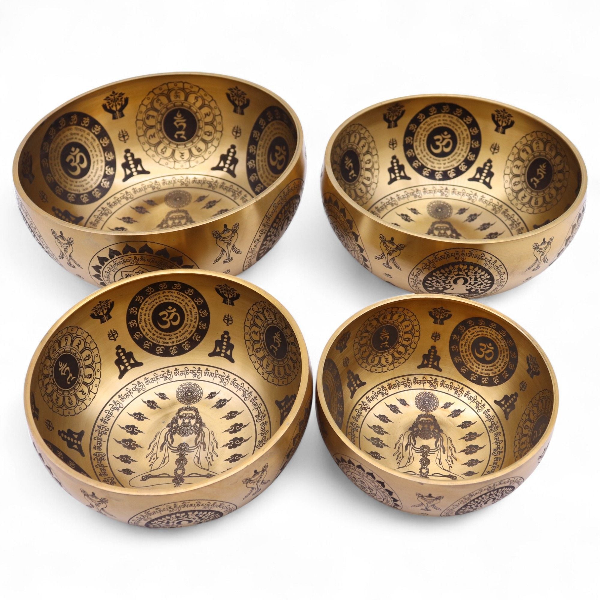 Pure Brass Etched Yogi Set of 4 Singing Bowls for Meditation