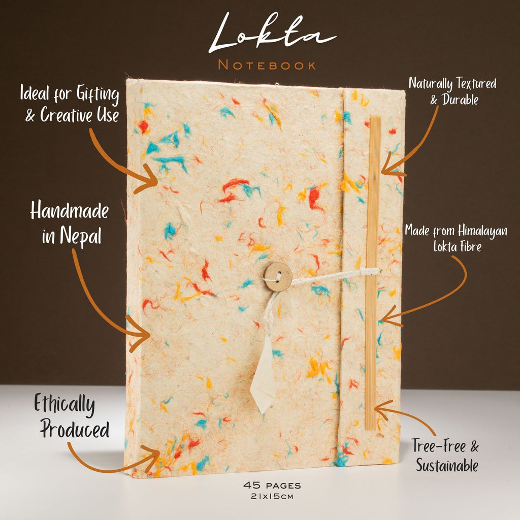 Lokta Mixed Colour Cotton Notebook Large with Bookmark 21x15cm