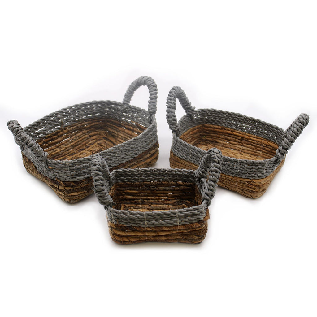 Banana Leaf & Abu Abu Raffia Square Basket Set of 3 for Storage