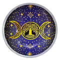 Triple Leg Enamelled Offering Plate with Purple Triple Moon Design