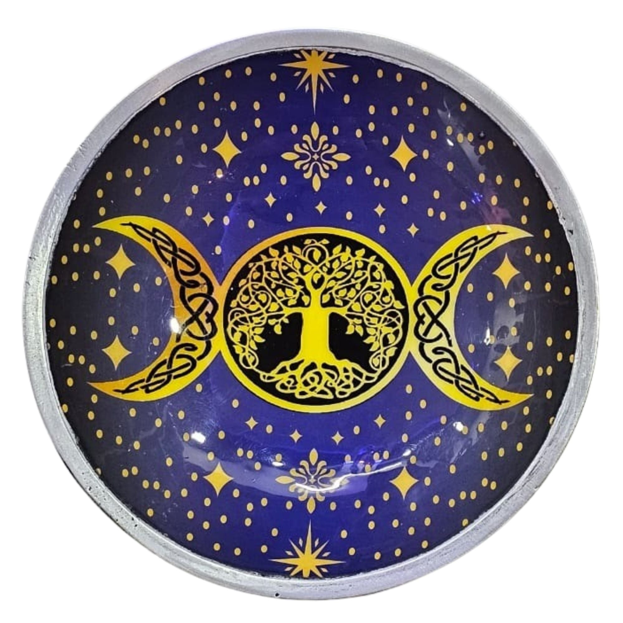 Triple Leg Enamelled Offering Plate - Purple Triple Moon