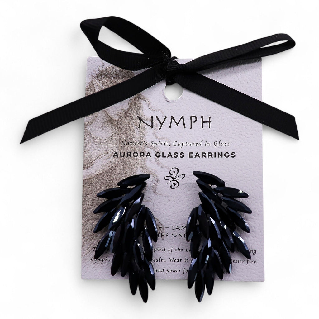 Jet Black Vintage Glass Angel Wings Earrings with Unique Design