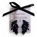 Jet Black Vintage Glass Angel Wings Earrings with Unique Design