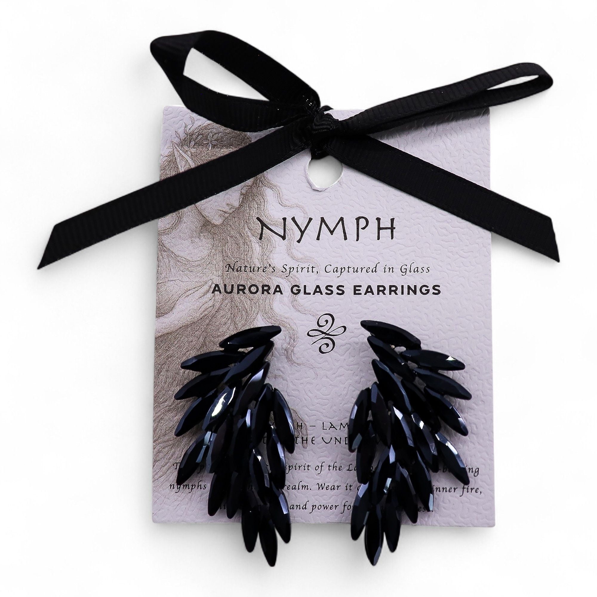 Jet Black Vintage Glass Angel Wings Earrings with Unique Design