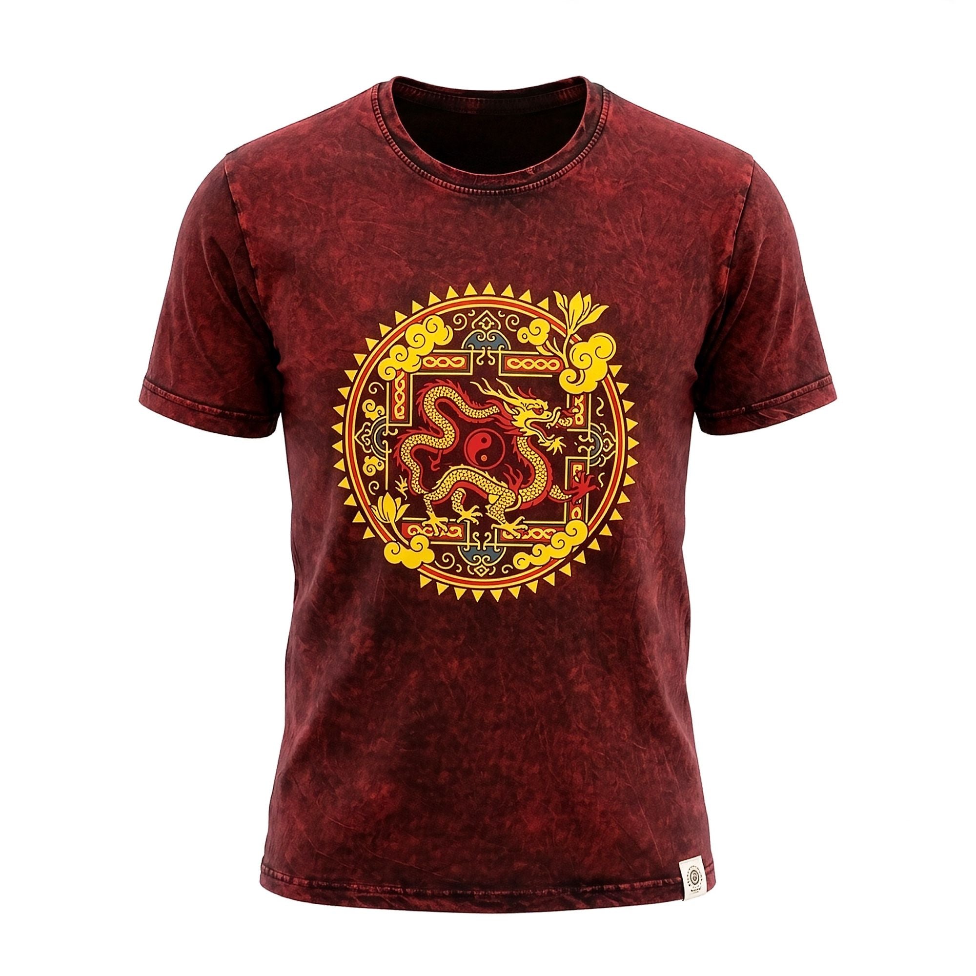 Nomad Sari Stonewashed Cotton T Shirt with Dragon Mandala Design