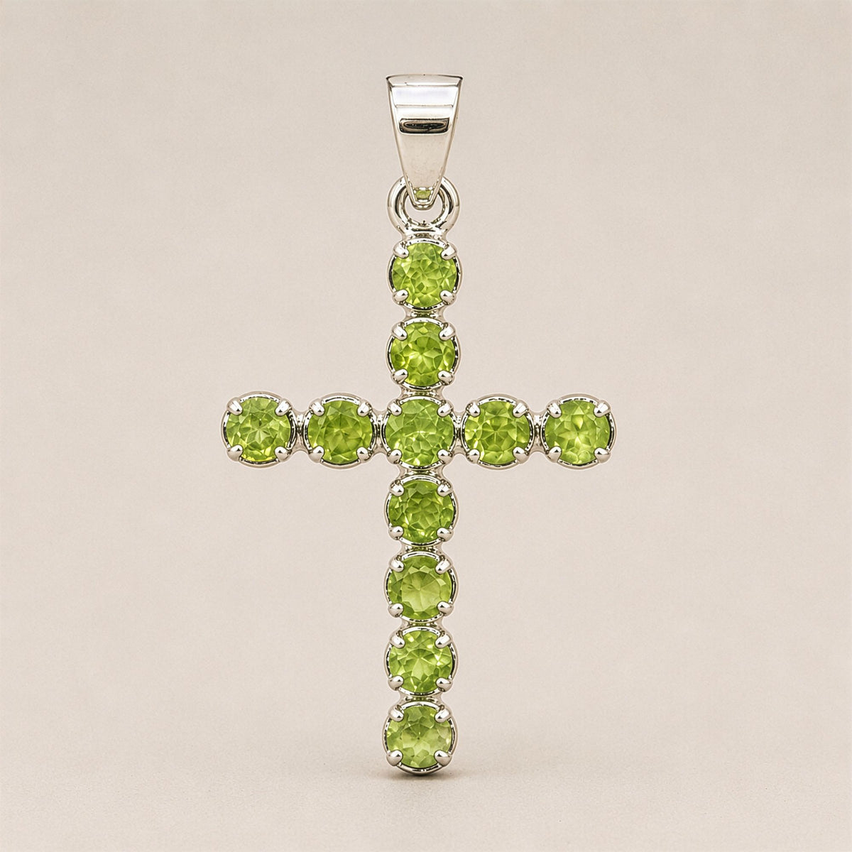 Indian Devotional Pendant - Silver Plated (45cm Chain)- Peridot Crucifix