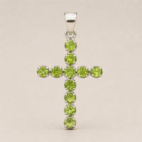 Indian Devotional Pendant - Silver Plated (45cm Chain)- Peridot Crucifix