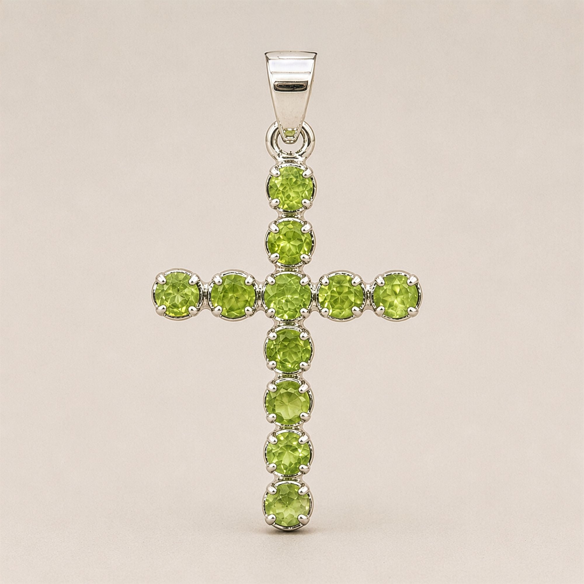 Indian Devotional Pendant - Silver Plated (45cm Chain)- Peridot Crucifix