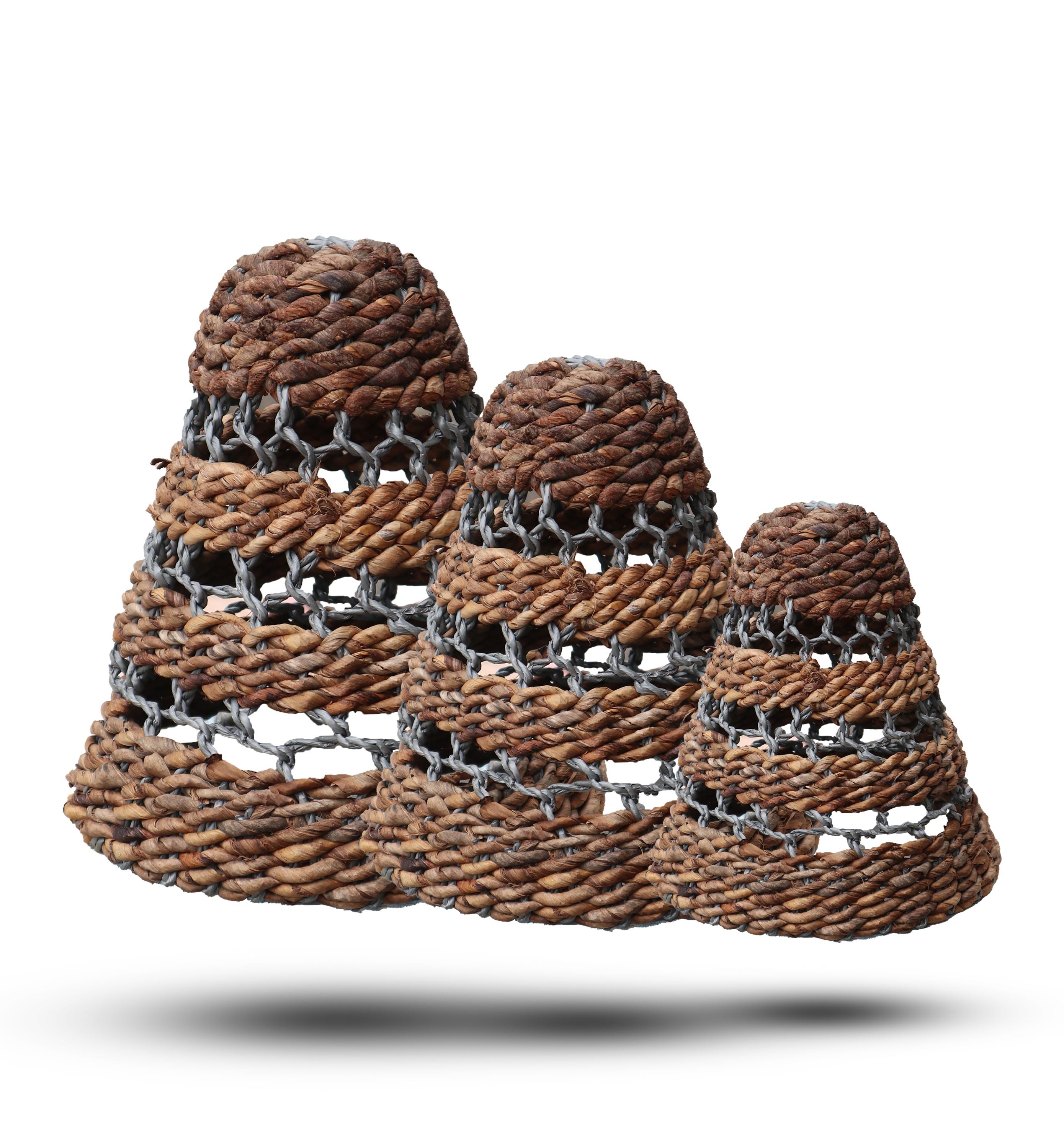 Natural Banana Leaf and Abu Abu Raffia Lamp Shades Set of Three