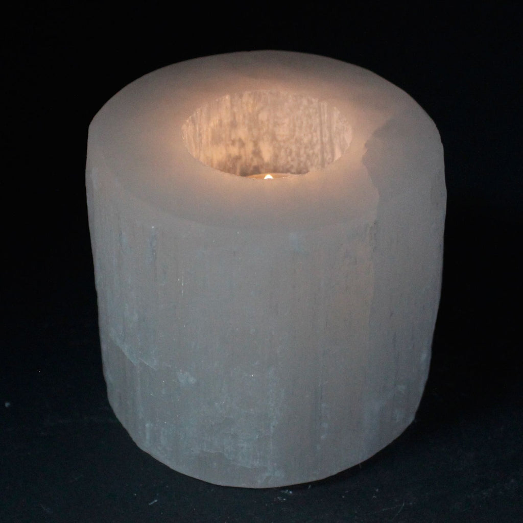 Selenite Cylinder Candle Holder 8 cm for Stunning Home Decor