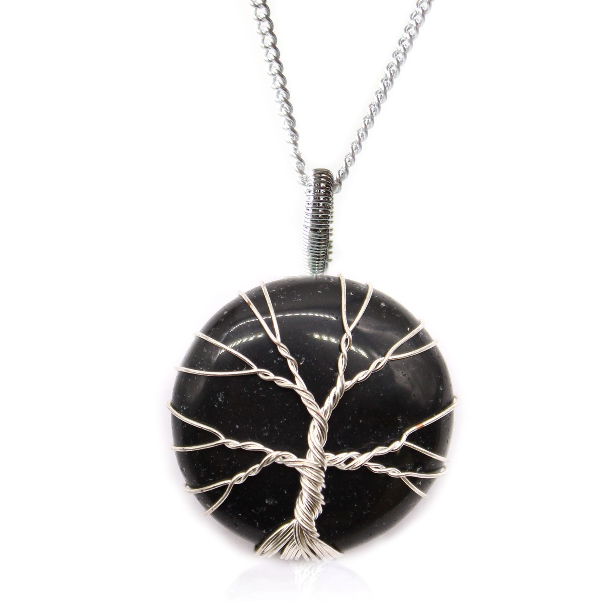 Tree of Life Gemstone Necklace with Black Onyx in Cage Design