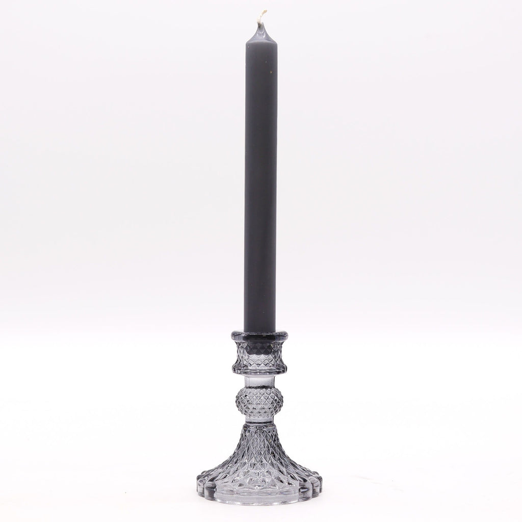 Vintage Dinner Candle Holder in Midnight Grey Glass Design