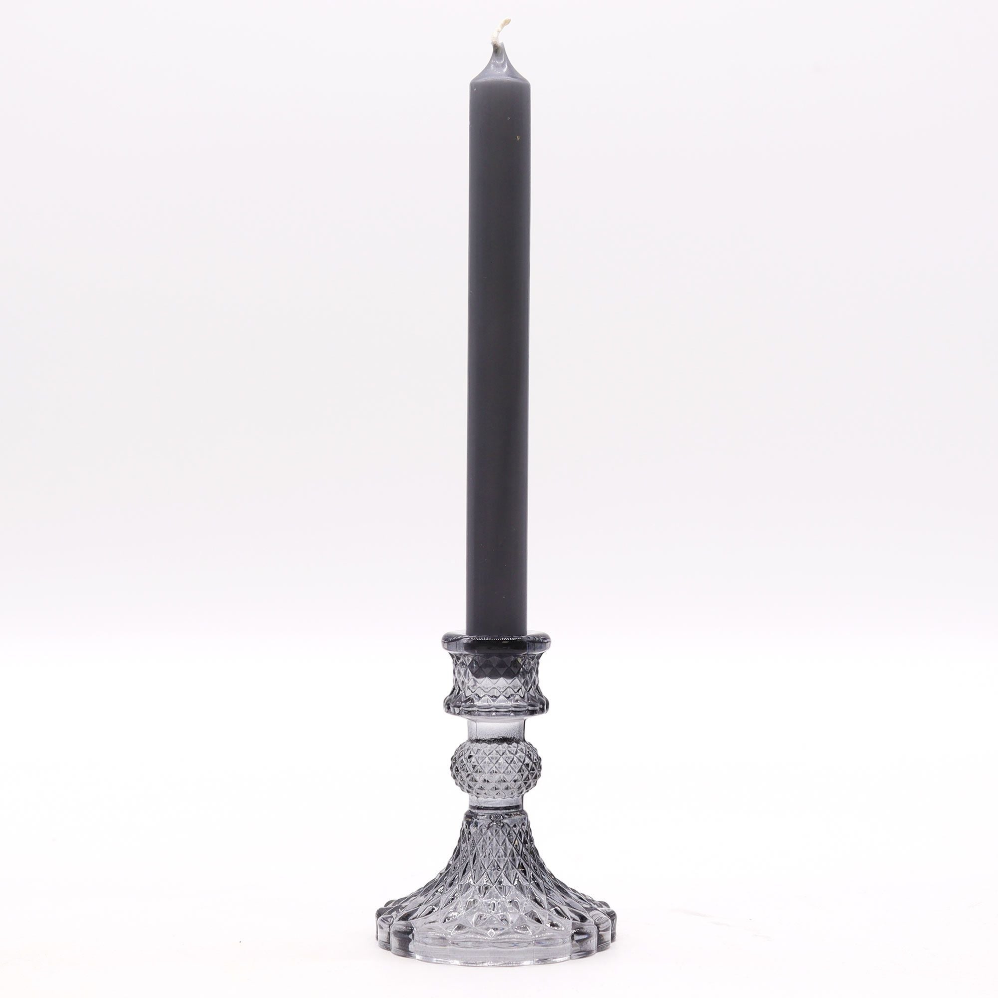 Vintage Dinner Candle Holder in Midnight Grey Glass Design