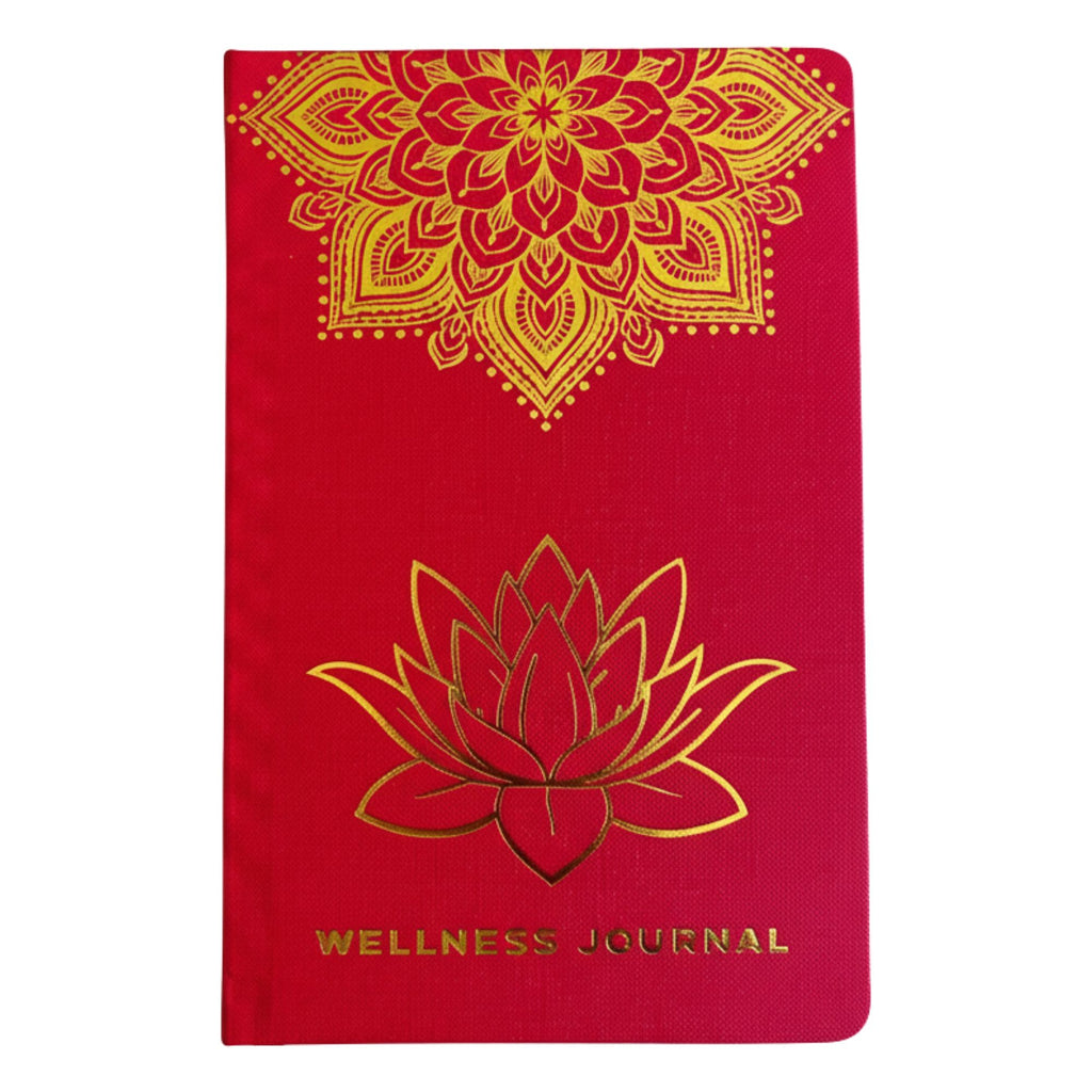 Red Wellness Journal with Golden Mandala and Lotus Design