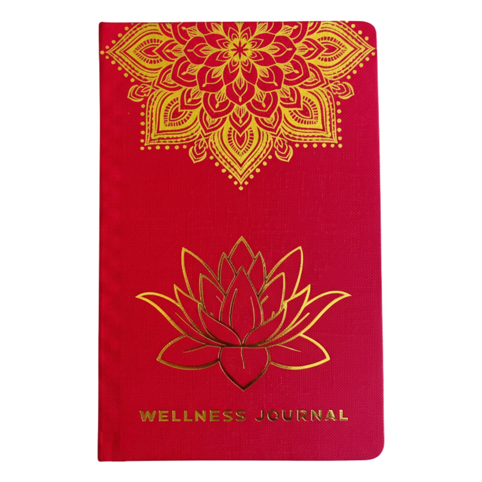 Red Wellness Journal with Golden Mandala and Lotus Design
