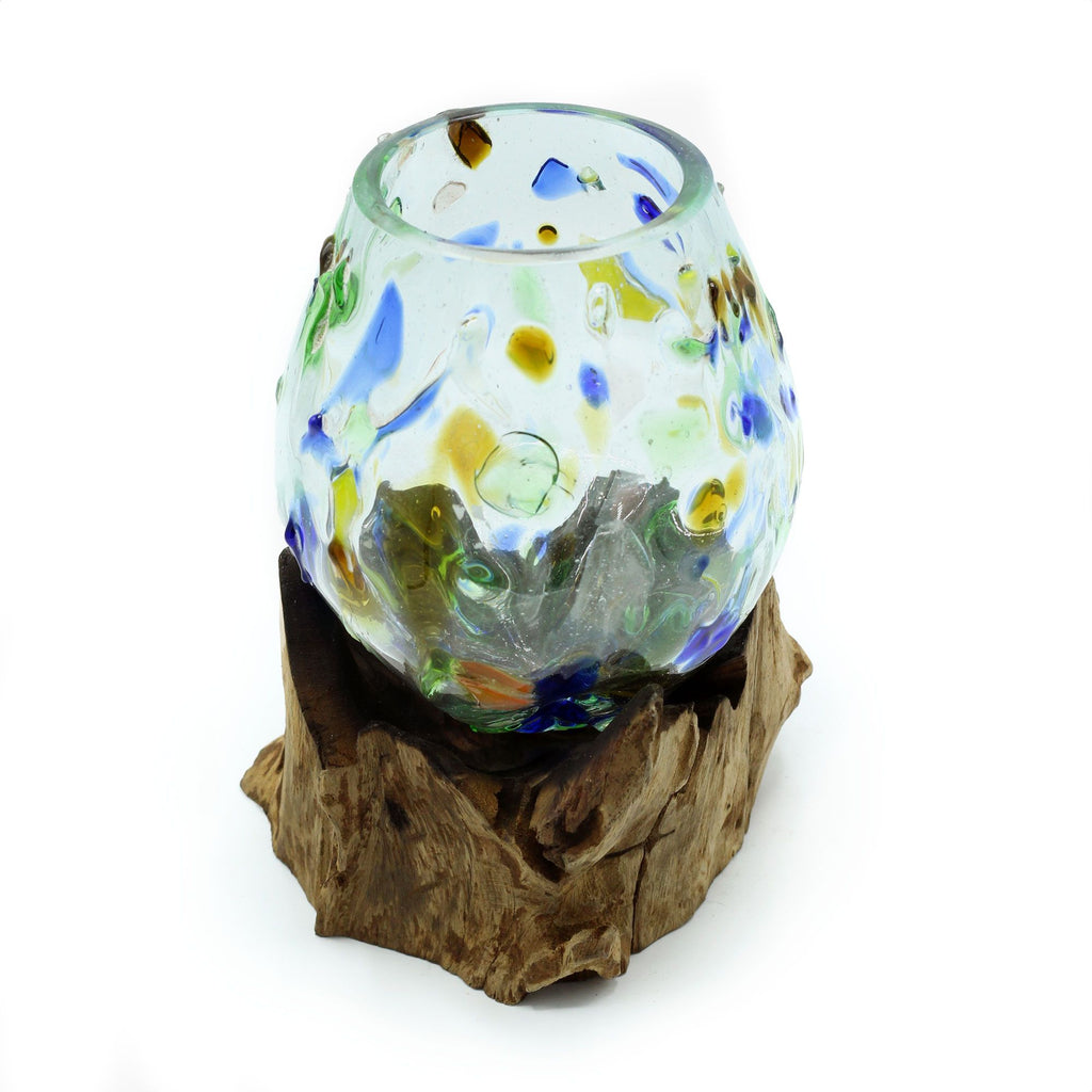 Molten Coloured Glass on Wood Medium Bowl for Home Decor
