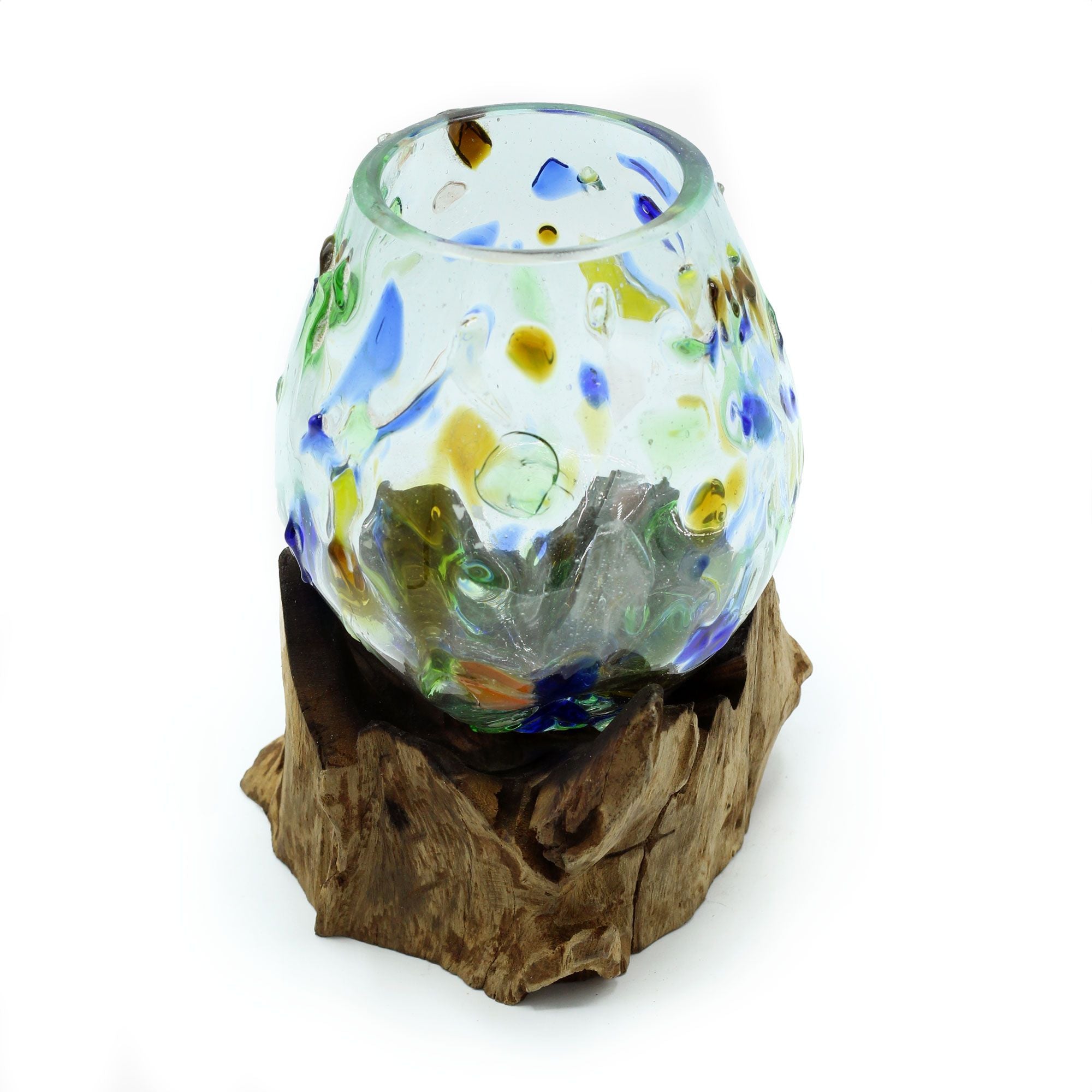 Molten Coloured Glass on Wood Medium Bowl for Home Decor