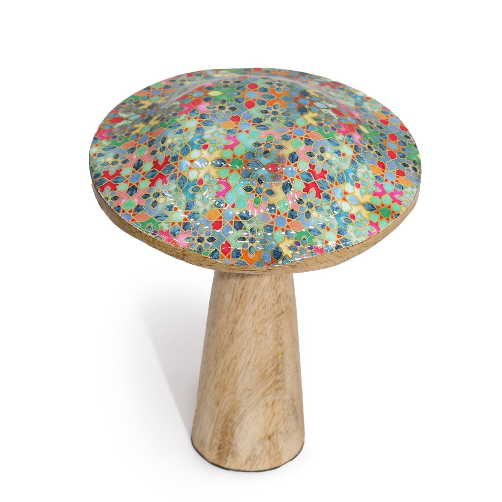 Med Wooden Mushroom with Mediterranean Tile Pattern for Decor