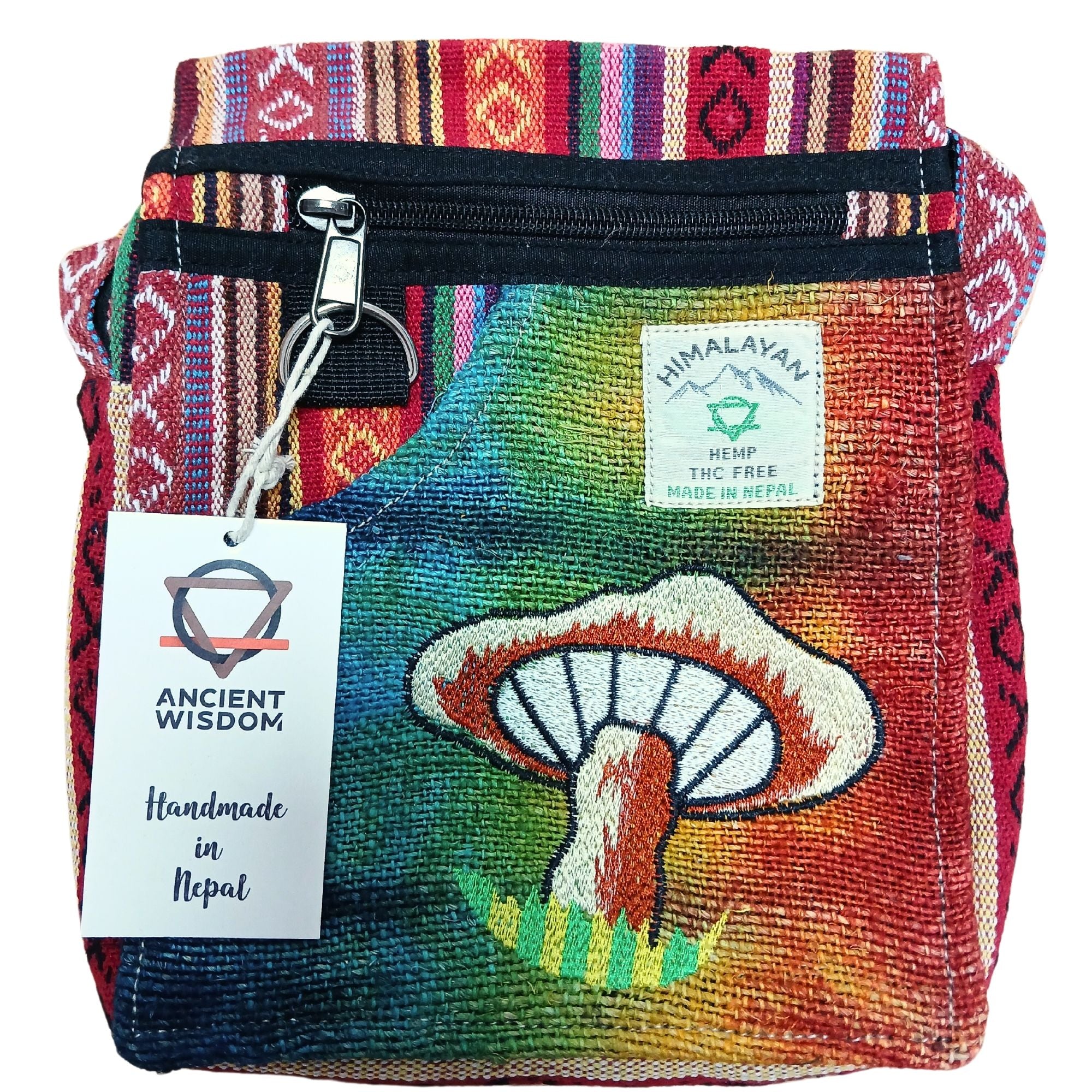Hemp Embroidery Mushroom Party Bag with Orange Mushroom Design