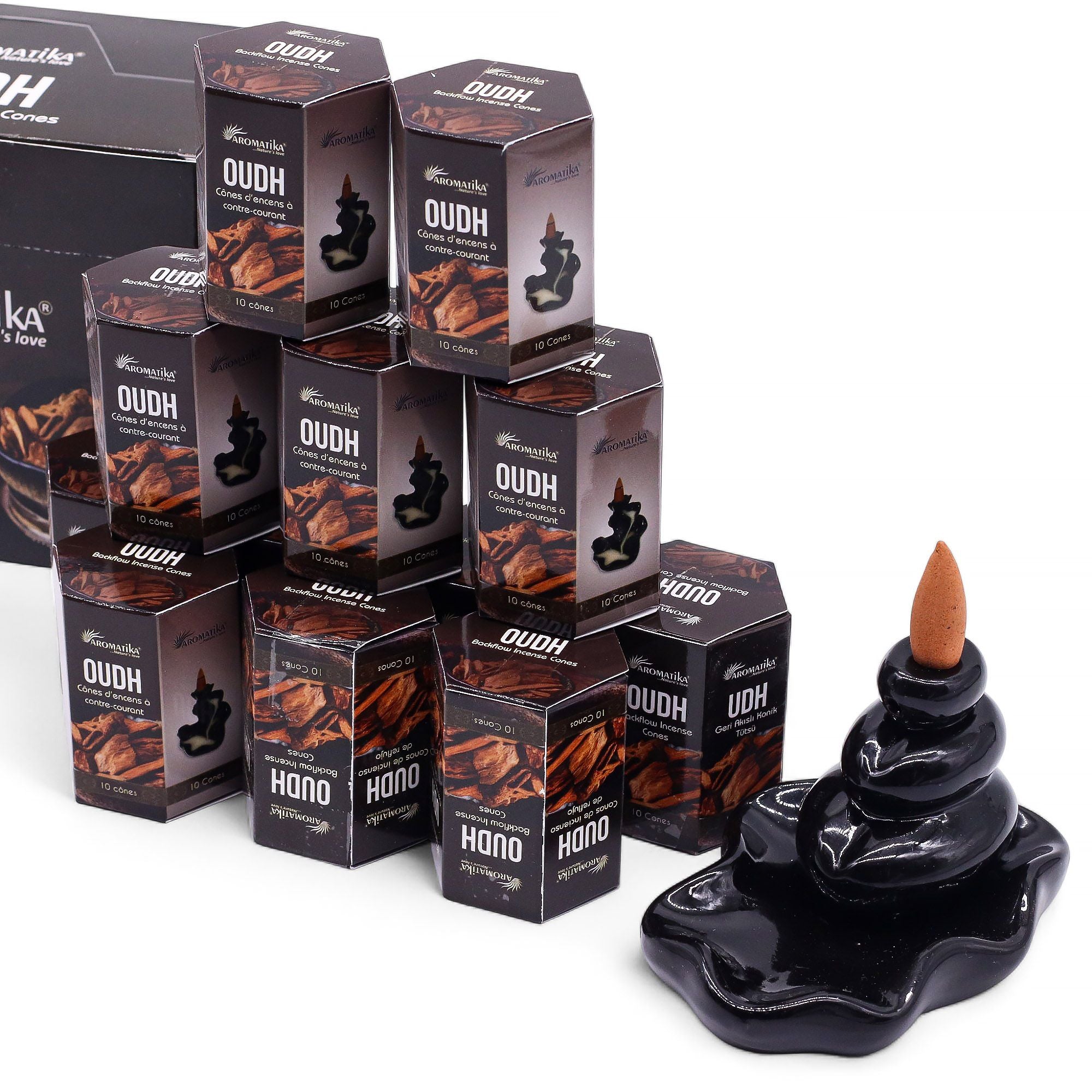 Pack of 10 Oudh Masala Backflow Incense Cones for Aromatic Bliss