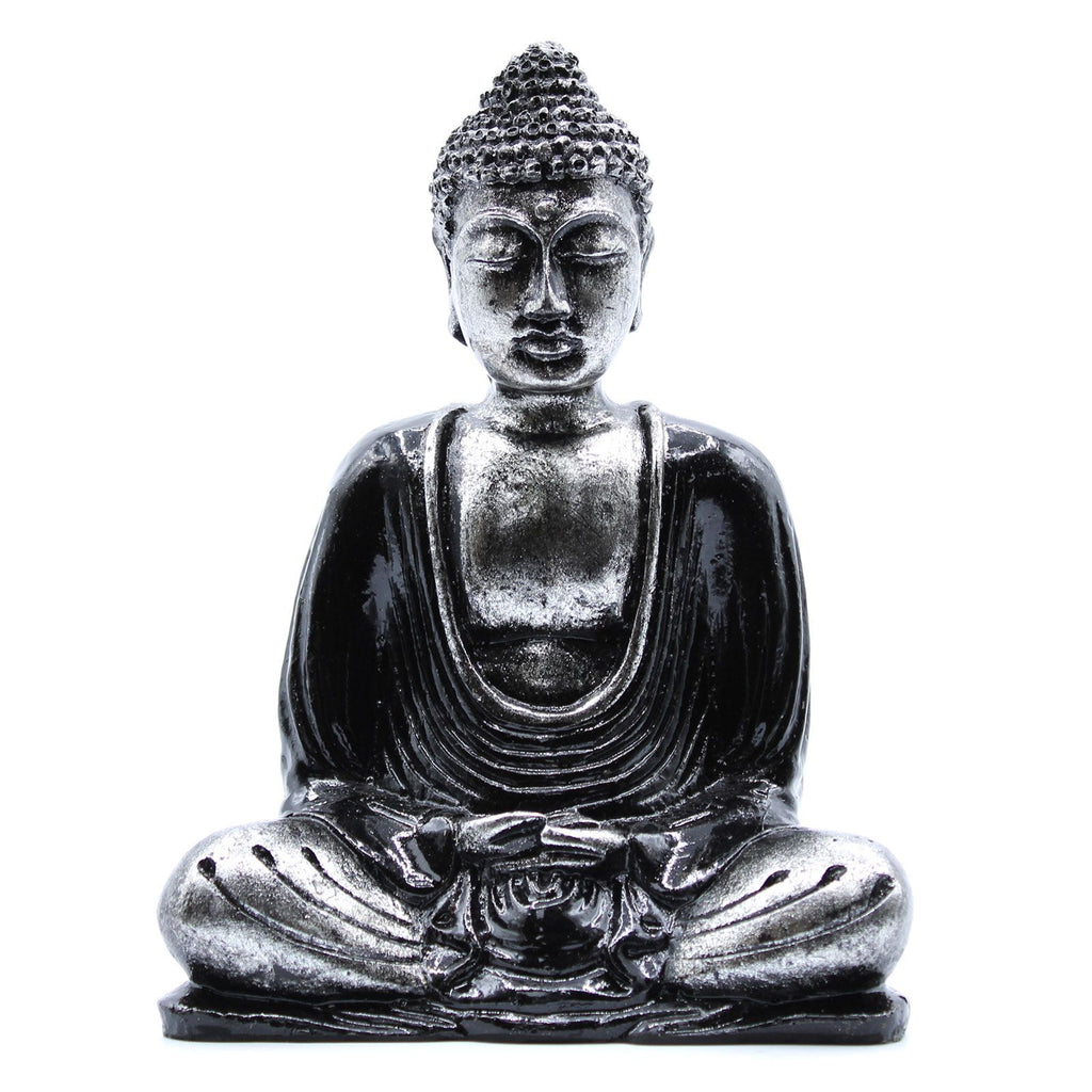 Medium Black and Grey Buddha Statue Hand Painted Resin Decor