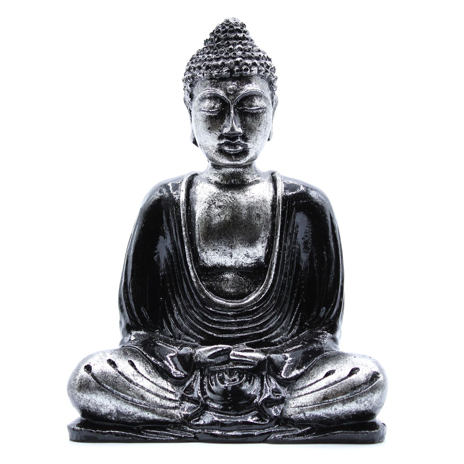 Medium Black and Grey Buddha Statue Hand Painted Resin Decor