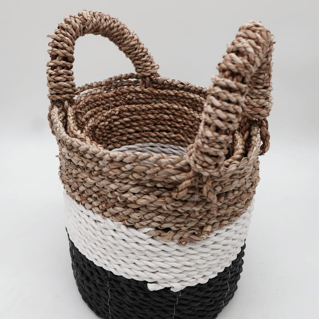 Seagrass Basket Set Dark Grey White Natural for Home Organisation