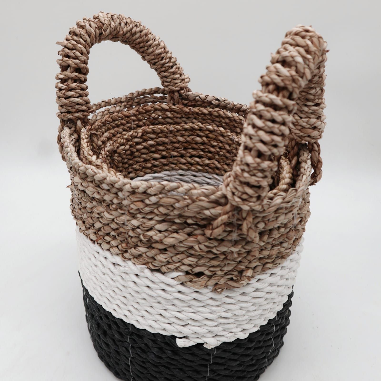 Seagrass Basket Set Dark Grey White Natural for Home Organisation