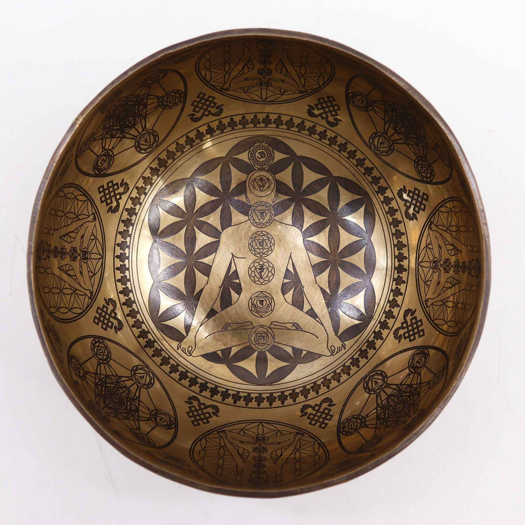 Tibetan Healing Engraved Bowl 16cm with 7 Chakra Symbols Design