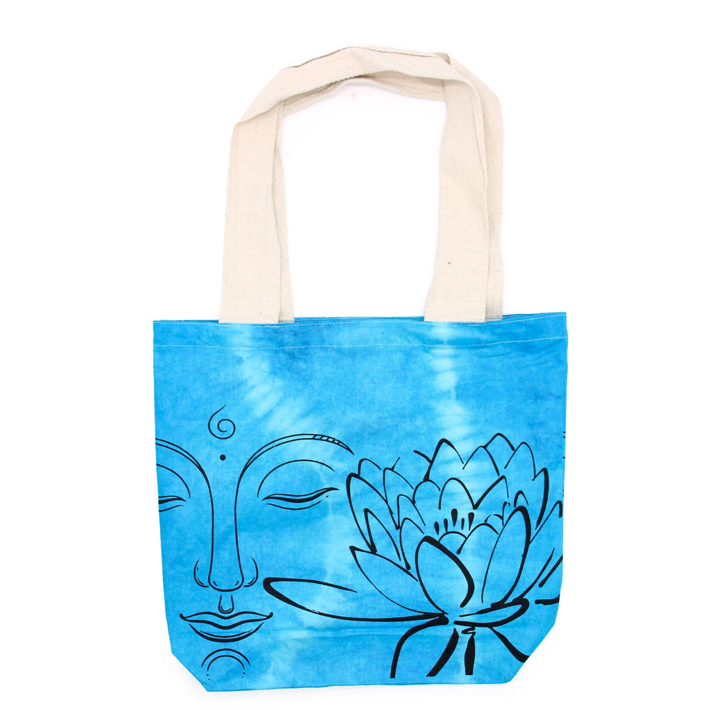 Tye Dye Cotton Bag with Lotus Buddha Design in Vibrant Blue