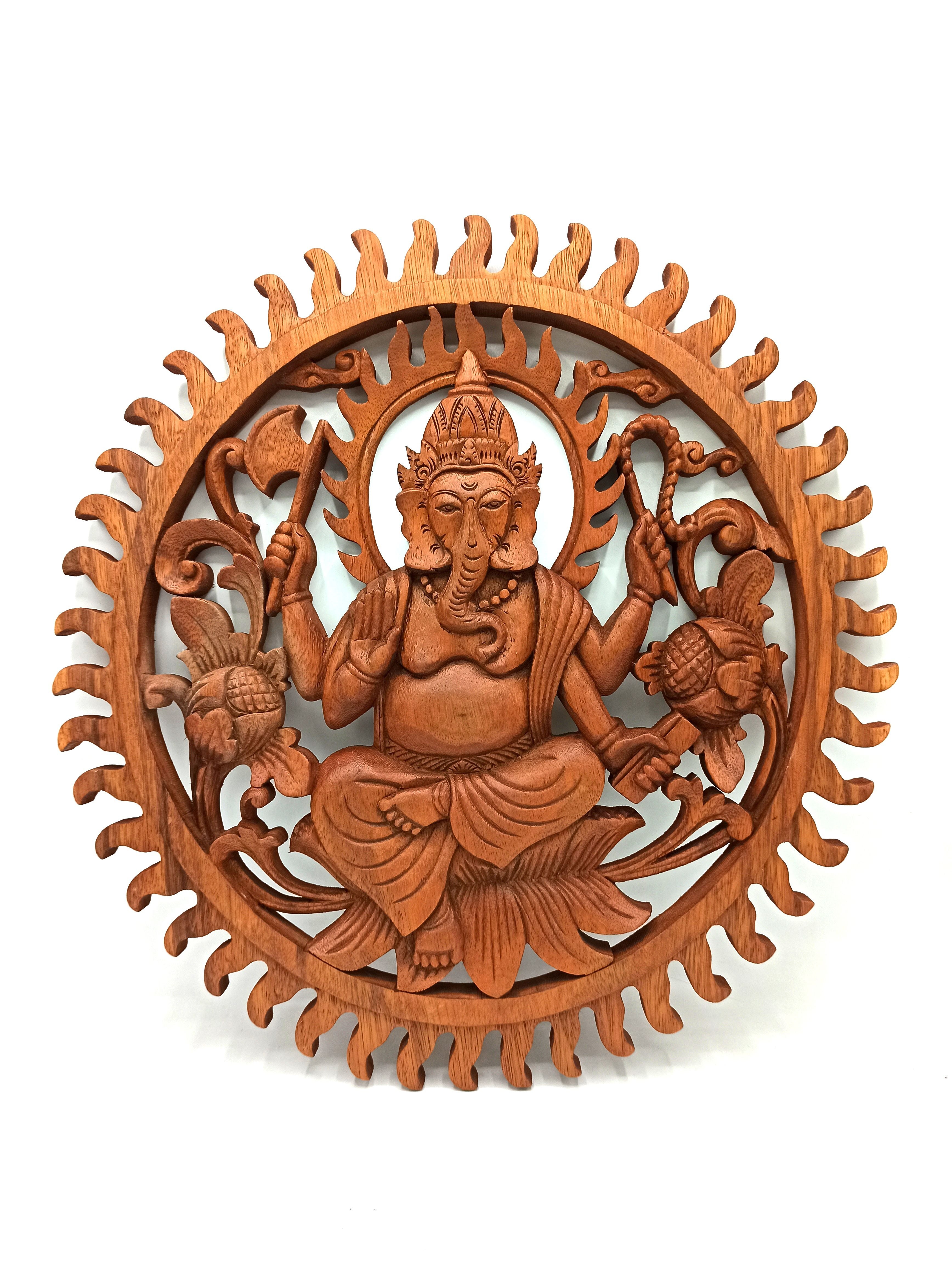 Ganesh Panel 40cm Decorative Wooden Art for Home Decor Display