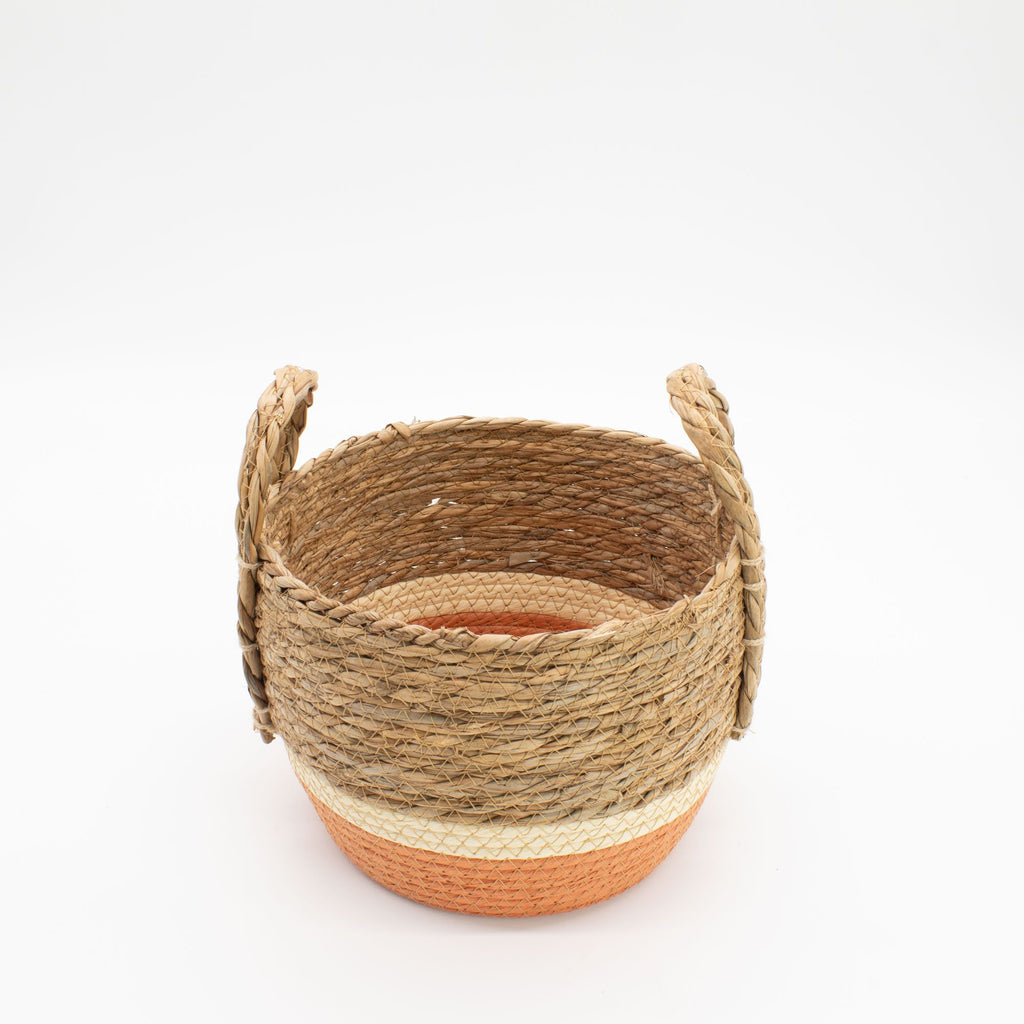 Straw and Seagrass Large Baskets Set of Three in Natural Orange