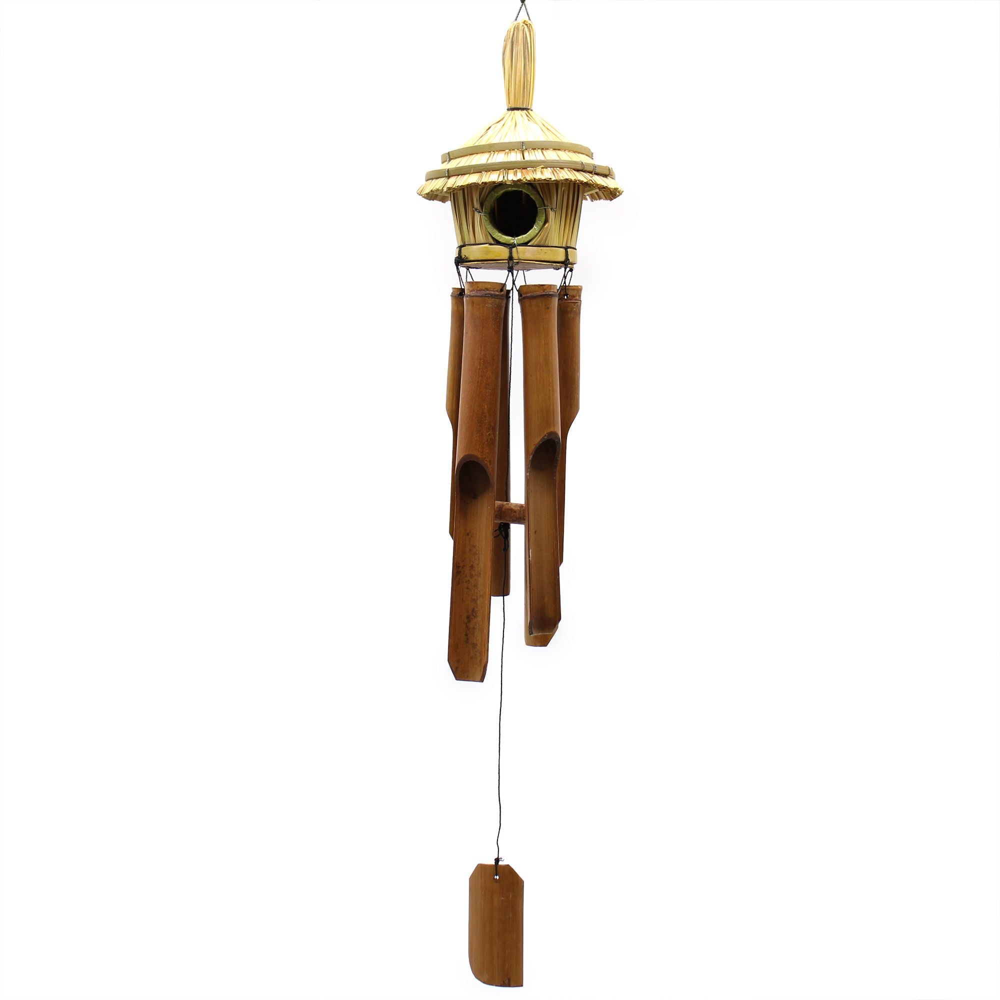 Round Seagrass Bird Box with Chimes for Beautiful Garden Decor