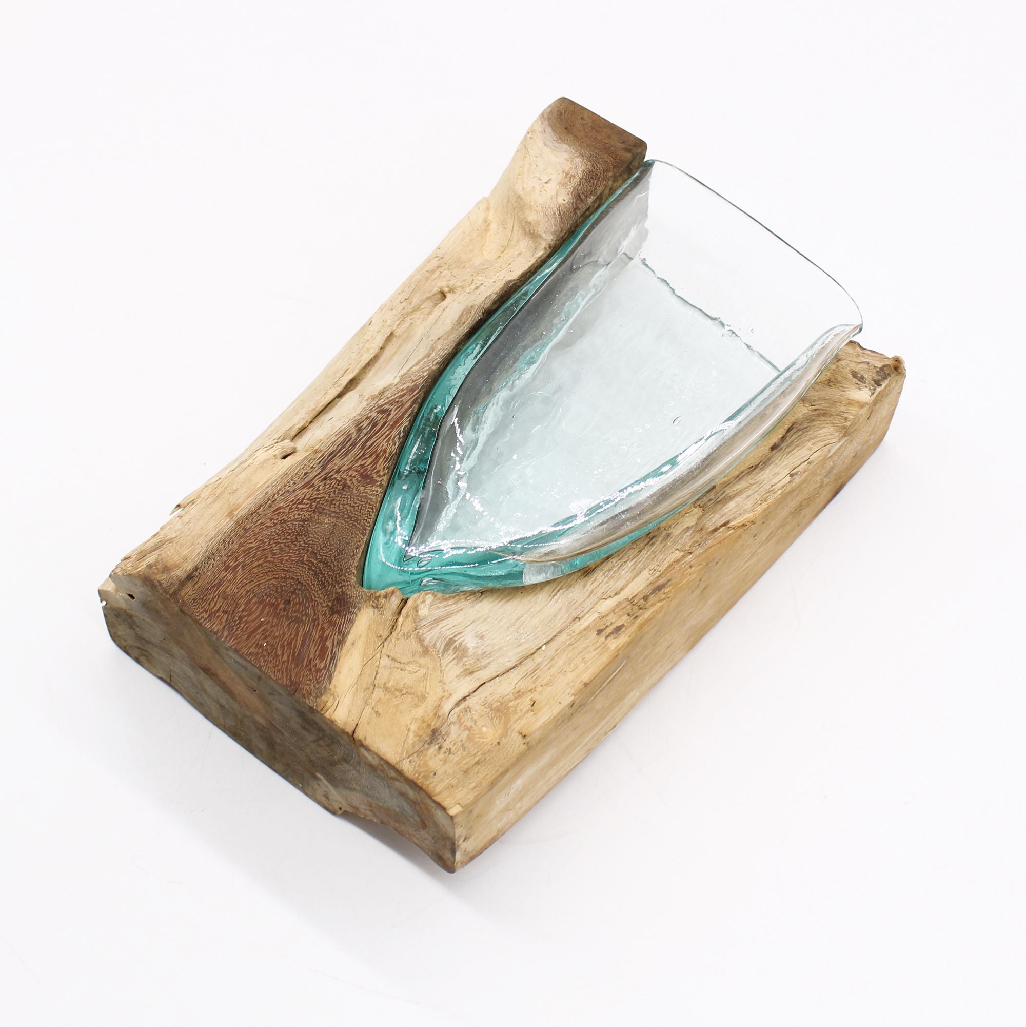 Molton Glass V Shaped Art Vase on Wood for Home Decor