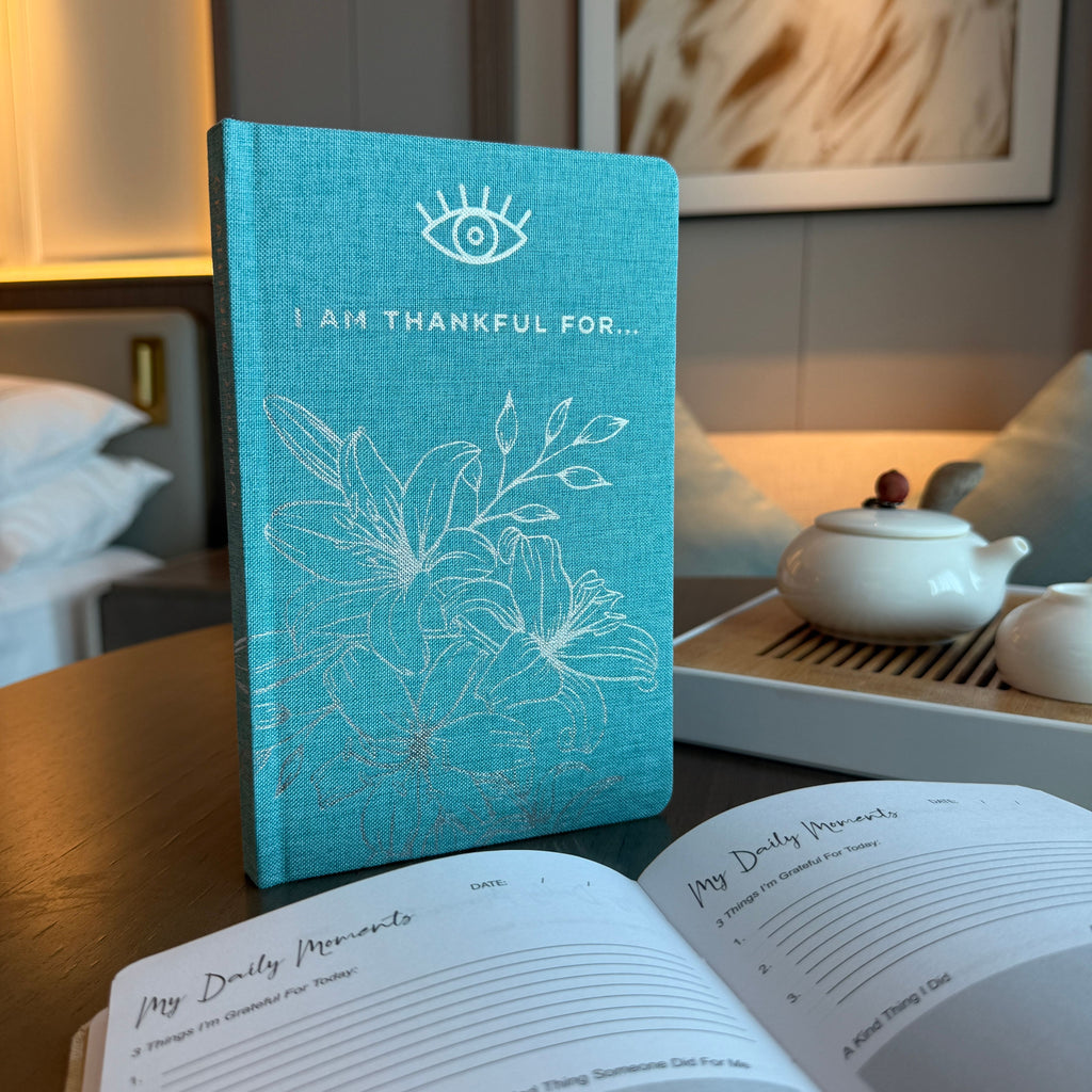 Blue Gratitude Journal with Silver Lining for Daily Reflections