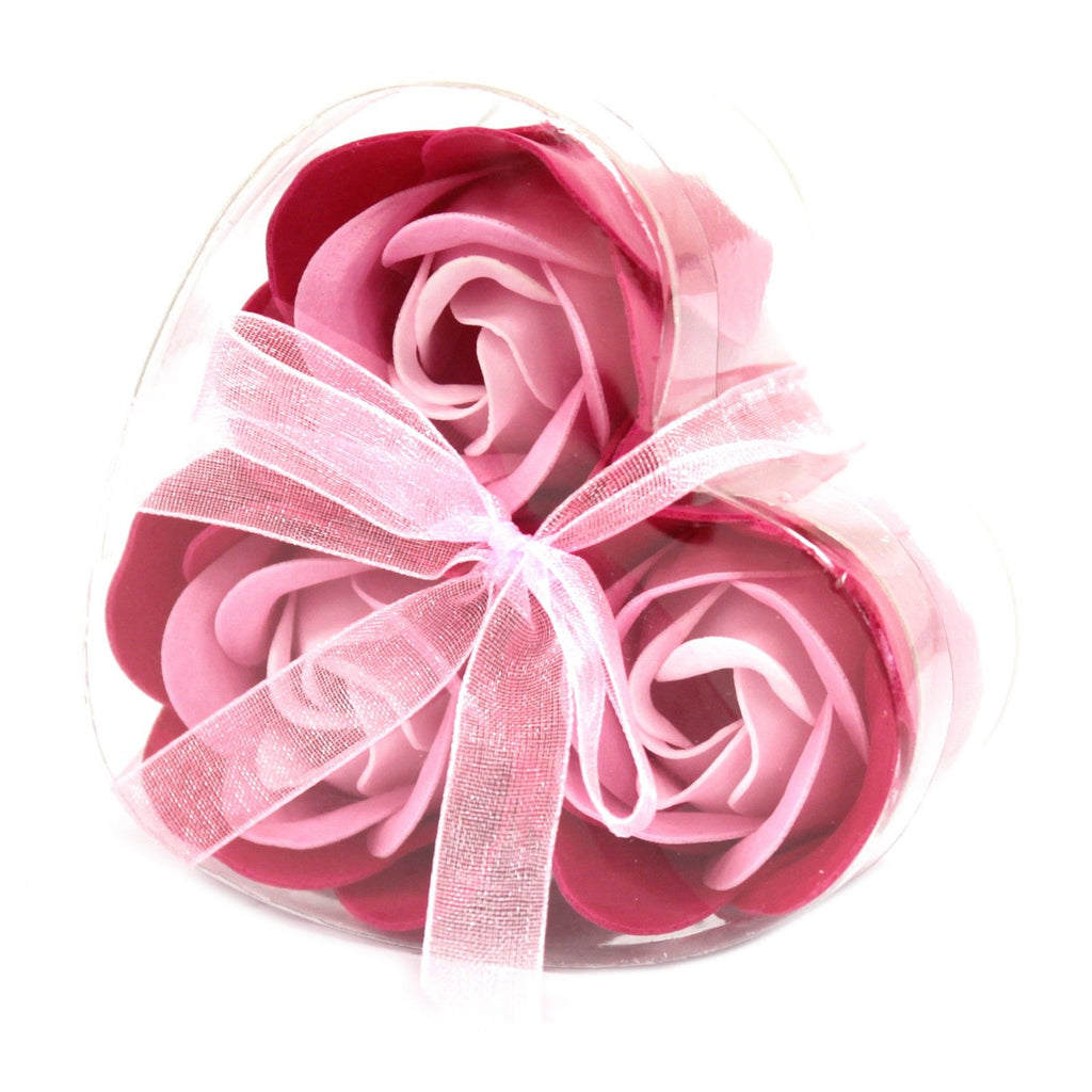 Set of 3 Soap Flower Heart Box with Pink Roses for Gifting