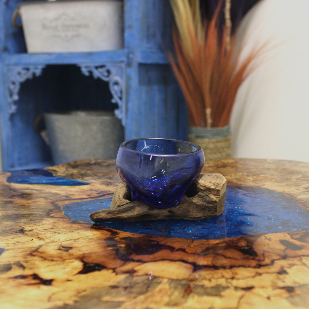 Molton Glass Mini Blue Bowl on Wood for Stylish Home Decor